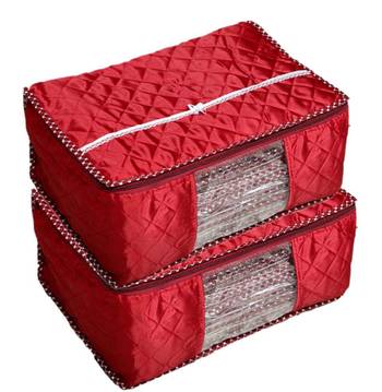 Shree Shyam Products Maroon Box Saree Cover, 2 Pcs Set, Layered Quilted Maroon (10-15 Sarees Capacity) 1