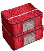 Shree Shyam Products Maroon Box Saree Cover, 2 Pcs Set, Layered Quilted Maroon (10-15 Sarees Capacity)
