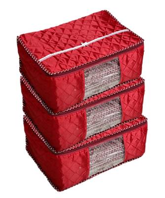 Maroon Box Saree Cover, 3 Pcs Set, Layered Quilted Maroon (10-15 Sarees Capacity) 1