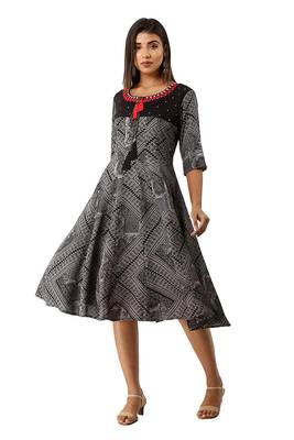 18 FOREVER V R FOR U Women's Rayon Flaired Dress Black Anarkali Suits Kurta Kurtis 1