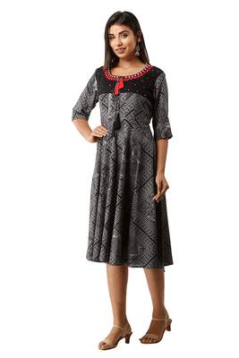 18 FOREVER V R FOR U Women's Rayon Flaired Dress Black Anarkali Suits Kurta Kurtis 3