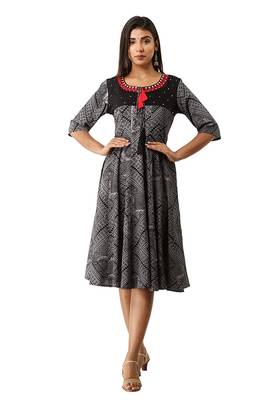 18 FOREVER V R FOR U Women's Rayon Flaired Dress Black Anarkali Suits Kurta Kurtis 4