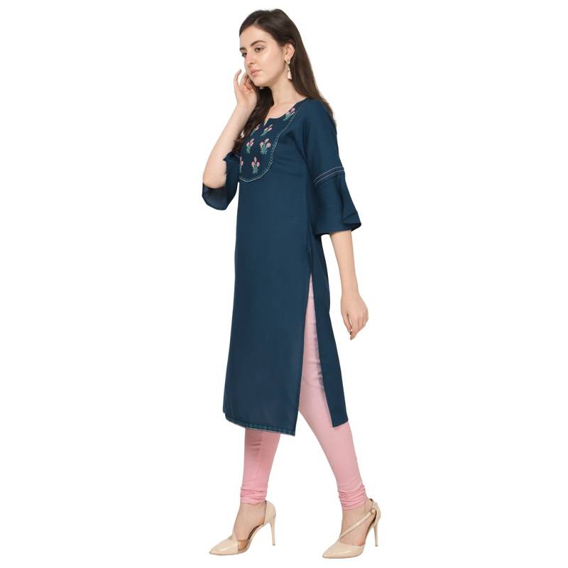Embroidered straight-fit office wear kurti