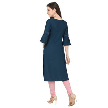 Embroidered straight-fit office wear kurti 3