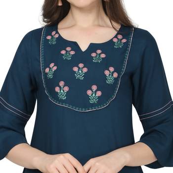 Embroidered straight-fit office wear kurti 4
