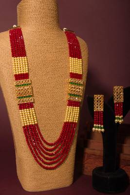 Multicolor Copper Base Gold Plated American Diamond Stone Studded Beaded Necklace Set 1