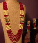 Multicolor Copper Base Gold Plated American Diamond Stone Studded Beaded Necklace Set