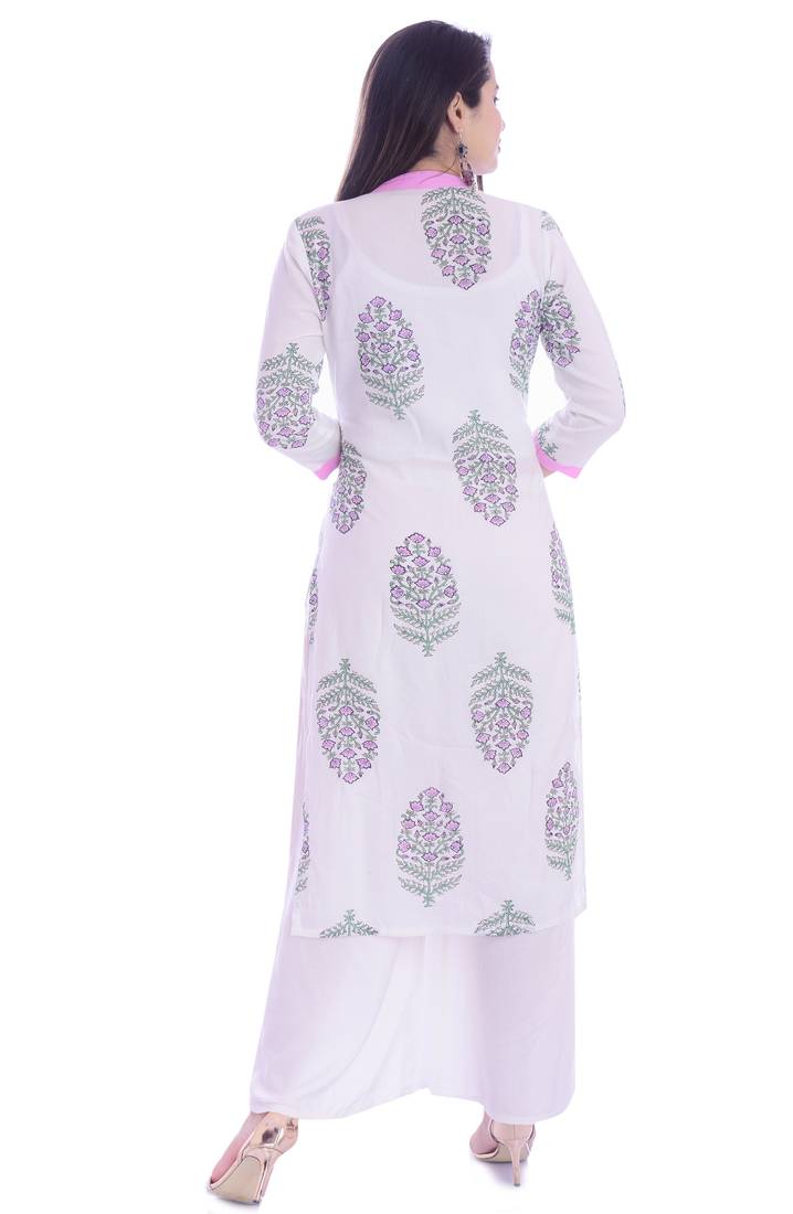 White printed rayon ethnic-kurtis
