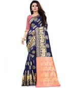 Navy Blue Art Silk Banarasi Woven Saree