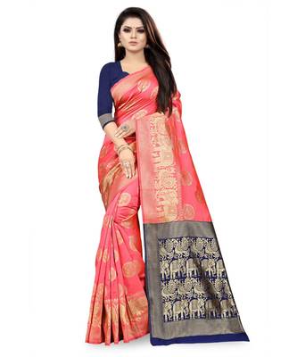 Pink Art Silk Banarasi Woven Saree 1