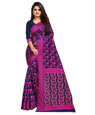 Navy Blue Cotton Silk Jamdani Woven Saree 1