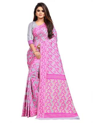 Pink Cotton Silk Jamdani Woven Saree 1