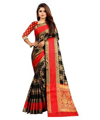 Black Art Silk Banarasi Woven Saree 1