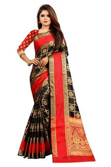 Black Art Silk Banarasi Woven Saree