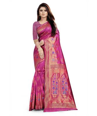 Pink Art Silk Banarasi Woven Saree 1