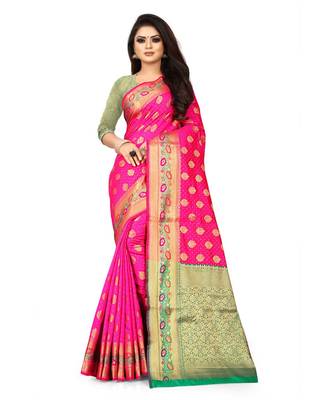 Pink Art Silk Banarasi Woven Saree 1