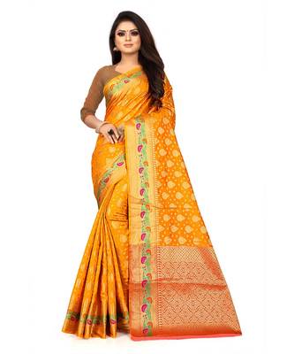 Gold Art Silk Banarasi Woven Saree 1