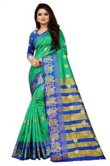 Green Cotton Silk Banarasi Woven Saree