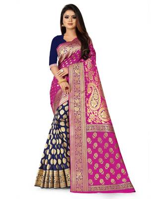 Pink Art Silk Banarasi Woven Saree 1