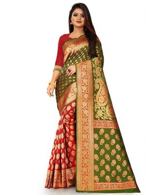 Green Art Silk Banarasi Woven Saree 1