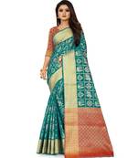 Turquoise Art Silk Banarasi Woven Saree