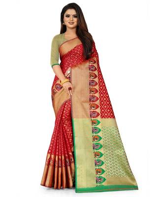 Red Art Silk Banarasi Woven Saree 1