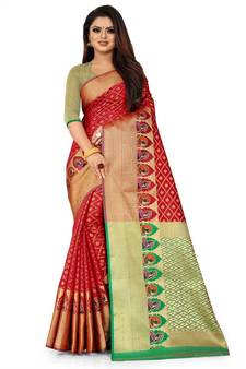 Red Art Silk Banarasi Woven Saree