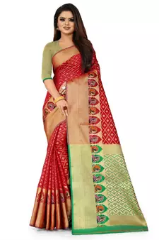 Red Art Silk Banarasi Woven Saree