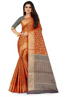 Orange Art Silk Banarasi Woven Saree