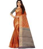 Orange Art Silk Banarasi Woven Saree