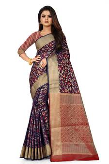 Navy Blue Art Silk Banarasi Woven Saree
