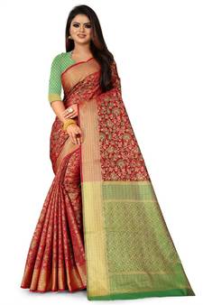 Red Art Silk Banarasi Woven Saree