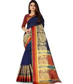 Navy Blue Art Silk Banarasi Woven Saree