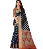 Navy Blue Art Silk Banarasi Woven Saree