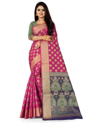 Pink Art Silk Banarasi Woven Saree 1