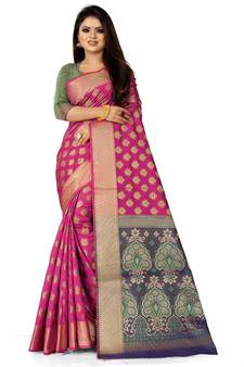 Pink Art Silk Banarasi Woven Saree