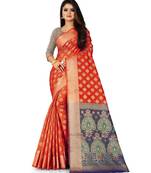 Orange Art Silk Banarasi Woven Saree