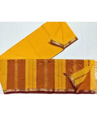 yellow woven cotton silk saree with blouse 1