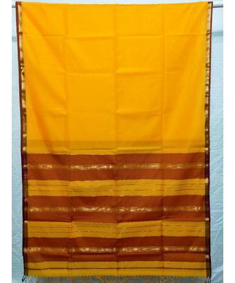 yellow woven cotton silk saree with blouse 2