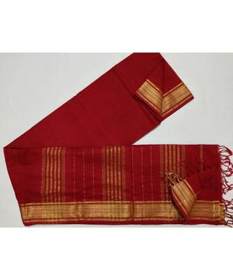 Red woven cotton silk saree with blouse 1
