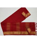 Red woven cotton silk saree with blouse