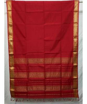 Red woven cotton silk saree with blouse 2