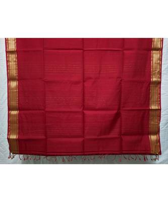 Red woven cotton silk saree with blouse 3