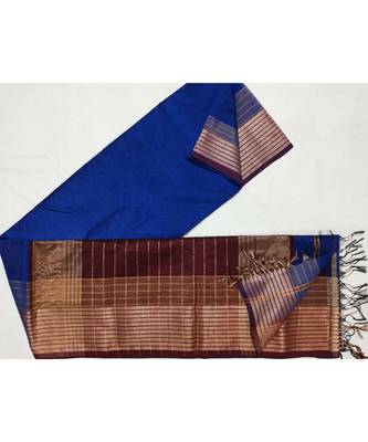 blue woven cotton silk saree with blouse 1