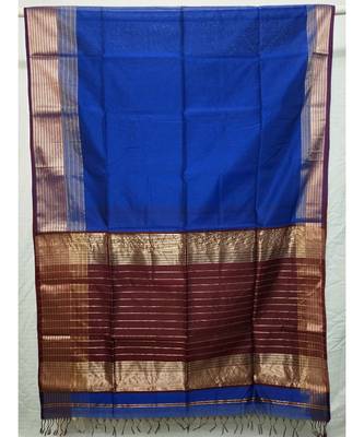 blue woven cotton silk saree with blouse 2