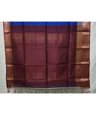 blue woven cotton silk saree with blouse 3