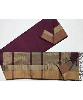 purple woven cotton silk saree with blouse 1