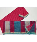 magenta woven cotton silk saree with blouse