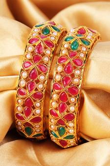 Multicolor Stone Bangles Set Of 2