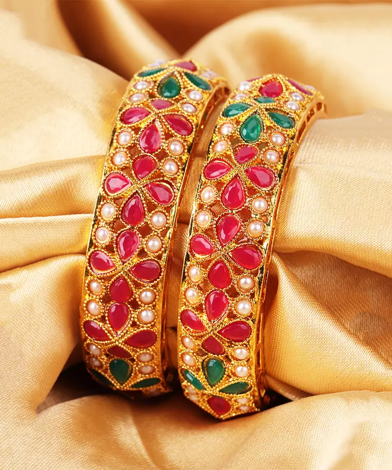 Multicolor Stone Bangles Set Of 2